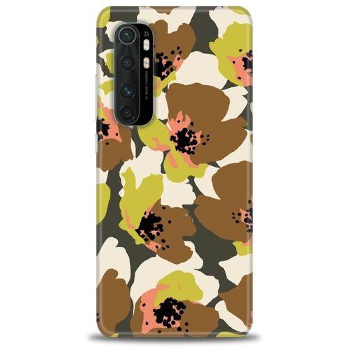 Xiaomi Mi Note 10 Lite Kılıf HD Baskılı Kılıf - Yeşil Kahve Çiçekler + Tam Ekran Koruyucu