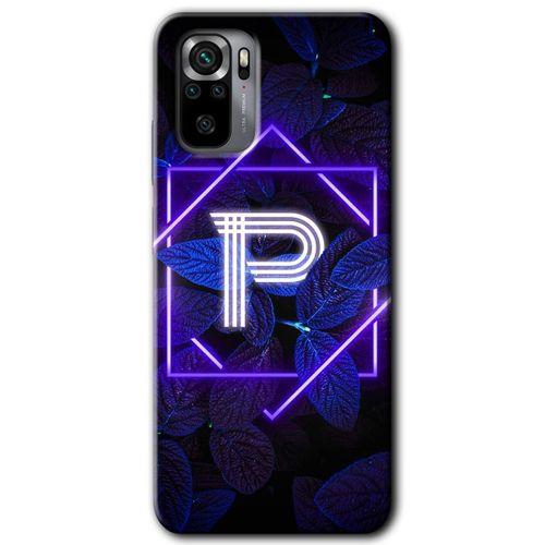 Redmi Note 10s Kılıf HD Desen Baskılı Arka Kapak - Dark Neon Yaprak P Harfi + Kırılmaz Cam