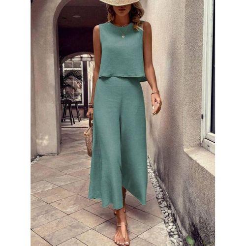 Kadın Geniş Paça Pantolon Ve Bluzlu Aerobin Kumaş Ikili Takım