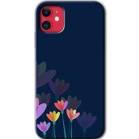 iPhone 11 Kılıf Kapak - Çizim Çiçekleri +Hayalet Ekran Yandan Gözükmez