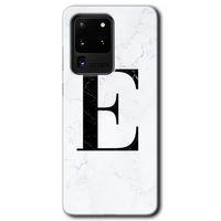 Galaxy S20 Ultra Kılıf HD Desen Baskılı Arka Kapak - Beyaz Mermer Desenli E Harfi + Kırılmaz Cam