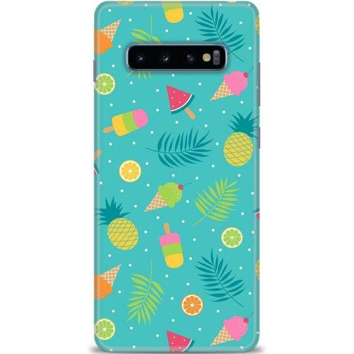Samsung Galaxy S10 Plus Kılıf HD Baskılı Kılıf - Dondurma ve Yapraklar + Tam Ekran Koruyucu
