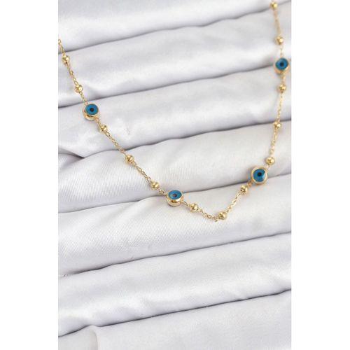 316L Çelik Gold Renk Nazarlı ve Topçuklu Model Kadın Kolye