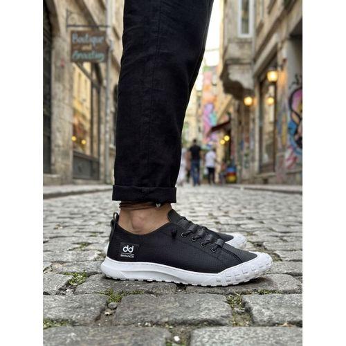 BA0248 BOA Siyah Beyaz Taban Esnek Bağcıklı Ultra Hafif Nefes Alan Sneaker Ayakkabı