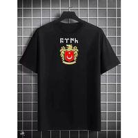 Unisex Bisiklet Yaka Baskılı Oversize T-Shirt - Siyah