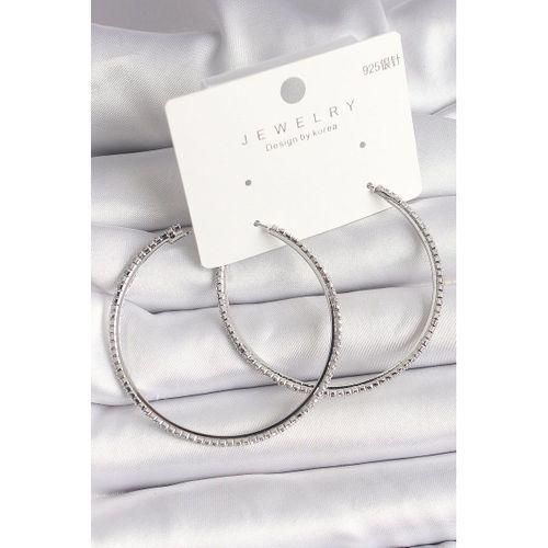 Pirinç Gümüş Renk Zirkon Taşlı Halka Model Kadın Küpe