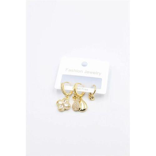 3'lü Yonca Küpe - Altın