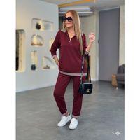 Kadın Uzun Kollu Fermuarlı şerit Detay Desenli Alt üst Ikili Viskon Iki Iplik Takım