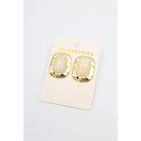 Taşlı Metal Küpe - Krem