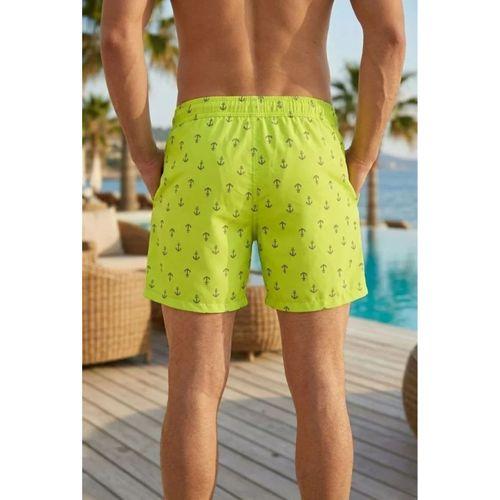 Erkek Deniz Şortu Fermuarlı Cepli File Astarlı Hızlı Kuruyan Premium - Neon Yeşili