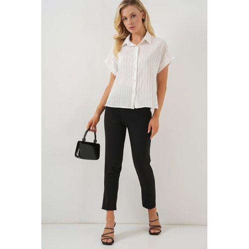 Çizgili Kısa Kol Gömlek 20327 - Beyaz