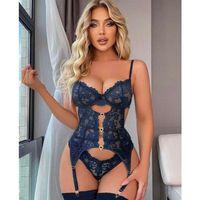 Kalp Aksesuarlı Dantelli Fantezi Mavi Jartiyer Takım