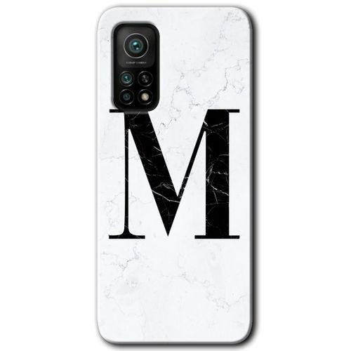 MRCİLETİSİM Xiaomi Mi 10T Pro Kılıf Baskılı Kapak - Beyaz Mermer Desenli M Harfi + 5D Tam Kaplayan Cam