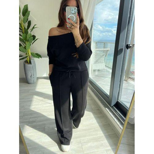 Kadın Uzun Kollu Tek Omuzdan Açık Modal Bluz Ve Pantolon Ikili Takım