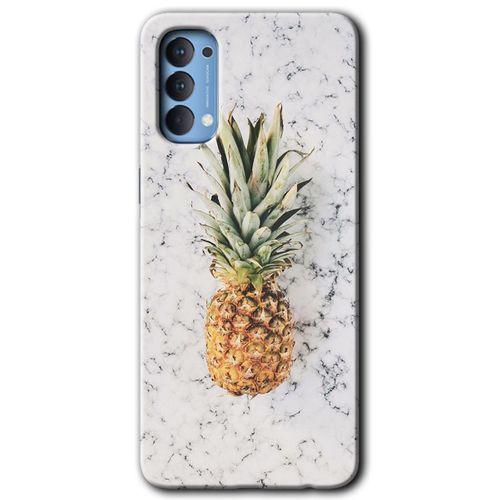 Oppo Reno 4 Kılıf Baskılı Kapak - Ananas + 5D Tam Kaplayan Cam