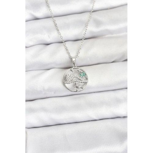 316L Çelik Zincir Gümüş Renk Şans Kolyesi Model Zirkon Taşlı Kadın Kolye