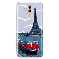 Huawei Mate 20 Lite Kılıf Eyfel Seine Nehri Arka Kapak Koruma Desenli Full Koruyucu