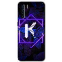 Oppo A91 Kılıf HD Desen Baskılı Arka Kapak - Dark Neon Yaprak K Harfi + Kırılmaz Cam