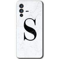 Vivo V23 5G Kılıf HD Desen Baskılı Arka Kapak - Beyaz Mermer Desenli S Harfi + Kırılmaz Cam