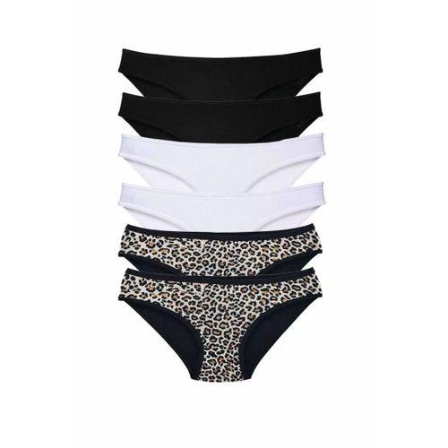 6 Adet Likralı Kadın Slip Külot Leopar Siyah Beyaz