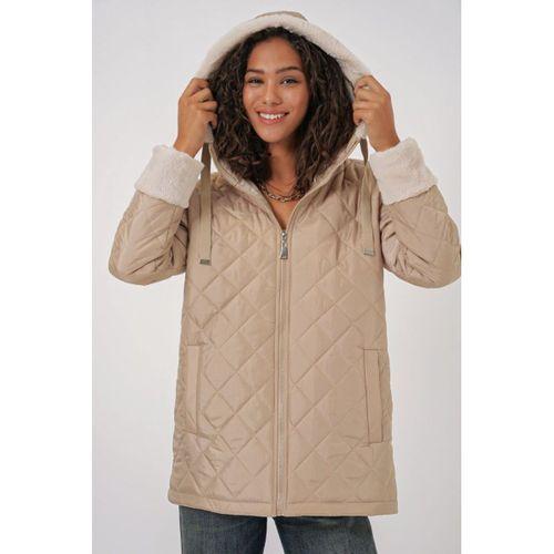 5197 Kapüşonlu Kapitone Mont - Bej