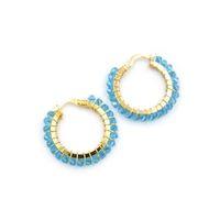 Kristal Boncuk Halka Küpe - Turkuaz