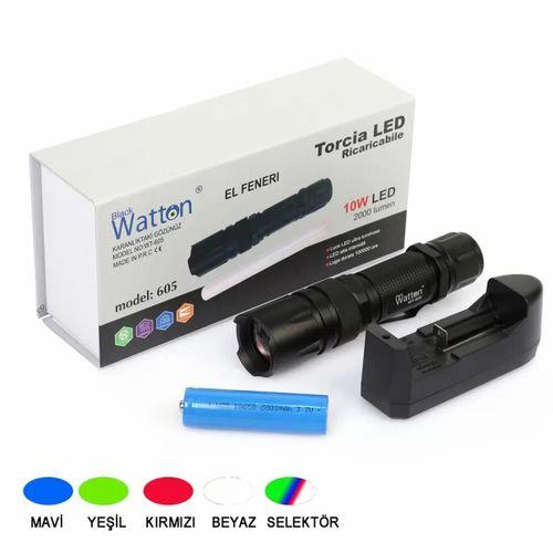 10w 2000 Lümen 4 Renk Güçlü El Feneri  Wt-605