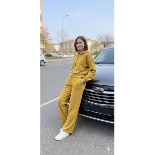 Kadın Uzun Kollu Kapüşonlu Hırka Ve Pantolon Ikili Takim