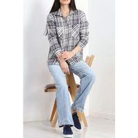 pilelistore Çift Cep Oduncu Gömlek Gribeyaz