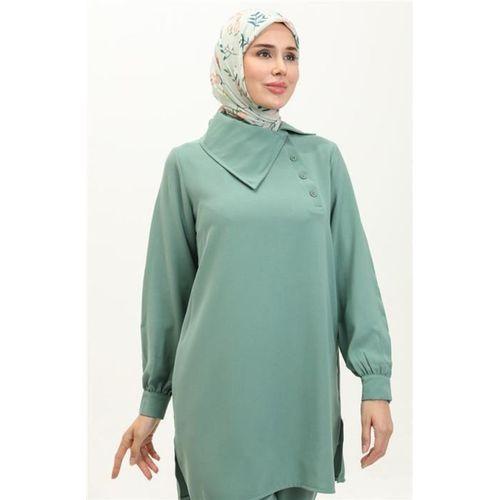 Mucize Yaka Detaylı Tunik Pantolon Sade Basic İkili Takım - 70038.100 - Çağla Yeşili