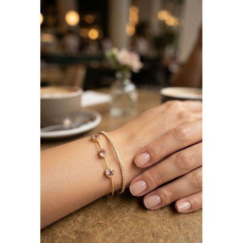 Pembe Kalp Model Zirkon Taşlı Gold Renk Kadın Bileklik