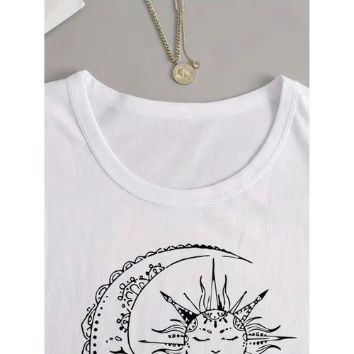 Kadın Uzun Kollu Bisiklet Yaka Ay Baskılı Viskon Bluz