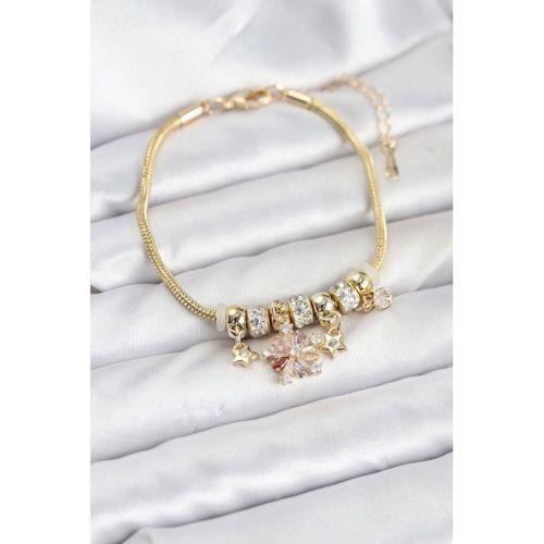 Pirinç Gold Renk Renkli Yıldız Charmlı Kadın Bileklik