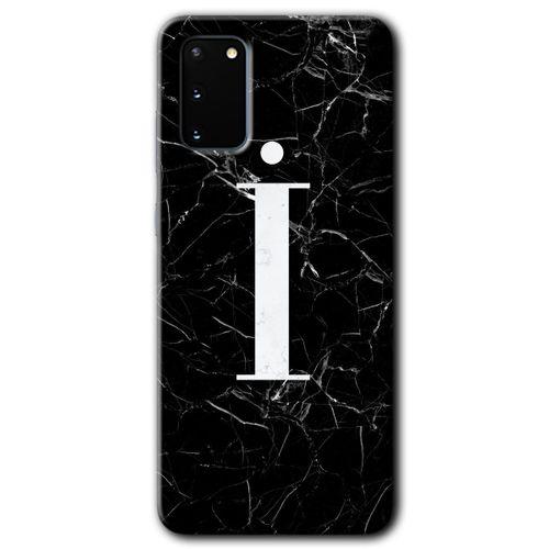 MRCİLETİSİM MRCİLETİSİM Samsung Galaxy S20 Kılıf HD Desen Baskılı Arka Kapak + Temperli Cam - Siyah Mermer Desenli İ Harfi