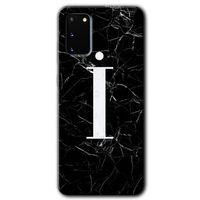 MRCİLETİSİM MRCİLETİSİM Samsung Galaxy S20 Kılıf HD Desen Baskılı Arka Kapak + Temperli Cam - Siyah Mermer Desenli İ Harfi