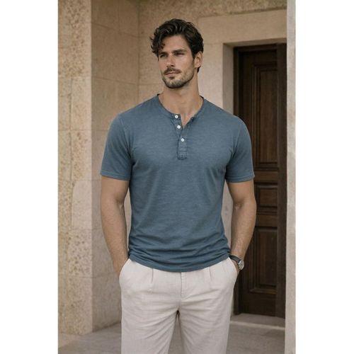 Edgar Regular Fit 3 Düğmeli Pat Flamlı Suprem Kumaş Pis Yaka Erkek T-Shirt - Çam Yeşili