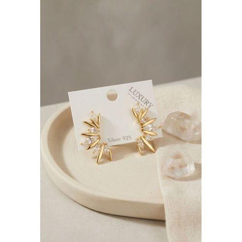 Gold Renk Zirkon Taşlı Saçak Model Vintage Kadın Küpe