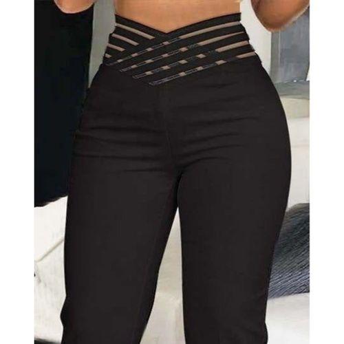 Kadın Yüksek Bel çapraz şerit Detaylı Ithal Krep Pantolon