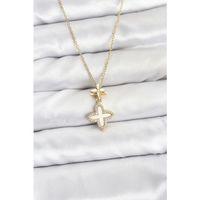 316L Çelik Zincir Gold Renk 4 Yapraklı Yonca Model Zirkon Taşlı Kadın Kolye