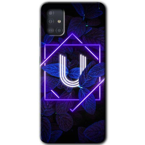 Samsung Galaxy A51 Kılıf Baskılı Kapak - Dark Neon Yaprak U Harfi +Tam Kaplayan Mat Seramik