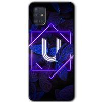 Samsung Galaxy A51 Kılıf Baskılı Kapak - Dark Neon Yaprak U Harfi +Tam Kaplayan Mat Seramik