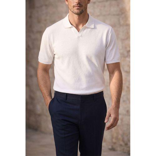 Dawson Polo V Yaka Düğmesiz Kısa Kollu İnce Triko Erkek T-Shirt - Ekru