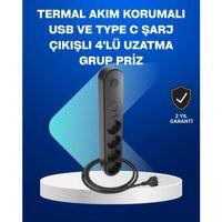 Akıllı Akım Dengelemeli 4’lü Çoklu Priz Type-c Ve Usb Çıkışlı