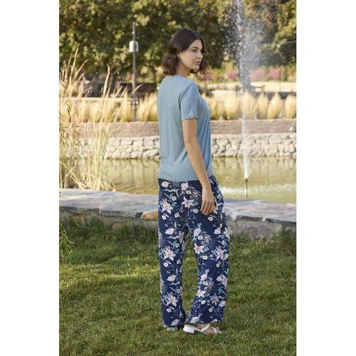 Çiçek Ve Yaprak Desenli Ve Baskılı Pijama Takımı