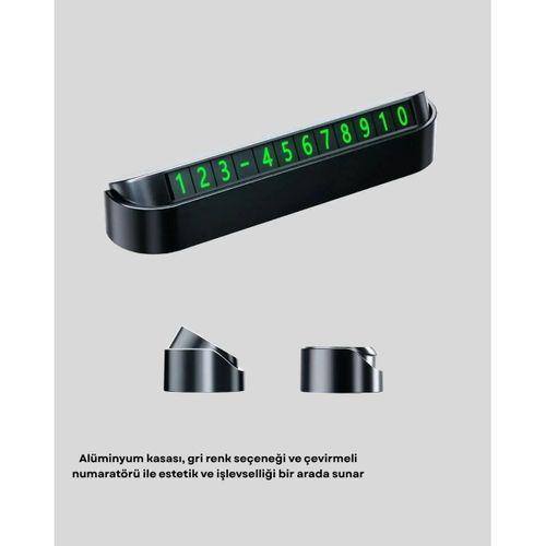 Gri Alüminyum Araç İçi Telefon Numaratörü – Dayanıklı, Modern Ve Net Görünürlük Sağlayan Tasarım