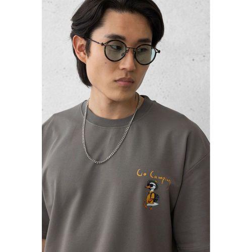 Cep Baskılı İki İplik Kumaş Pamuklu Oversize Erkek T-Shirt - Kapari
