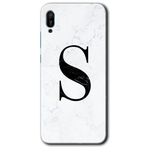 Potkal Hediye Fabrikası Huawei Y6 2019 Kılıf HD Desen Baskılı Arka Kapak - Beyaz Mermer Desenli S Harfi