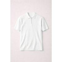 Burke Saç Örgü Yarım Fermuarlı Kısa Kollu İnce Triko Erkek T-Shirt - Ekru