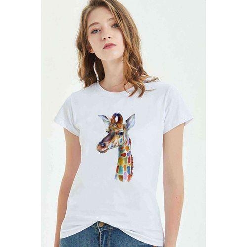 Watercolor Giraffe Kadın Beyaz Tshirt