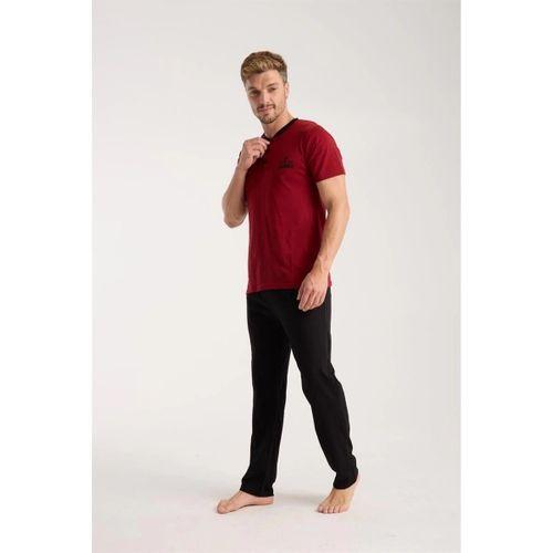 Erkek Bordo Düğmeli Yaka Kısa Kol Pijama Takımı